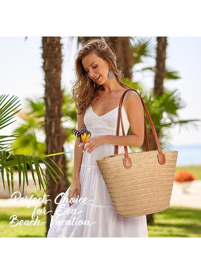 حقيبة شاطئ من القش للنساء - حقيبة كتف عطلة صيفية للحمل على الكتف - Image 3